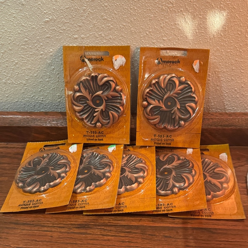 7 VTG New Old Stock Amerock Provincial Floral Cabinet Antique Copper Backplates